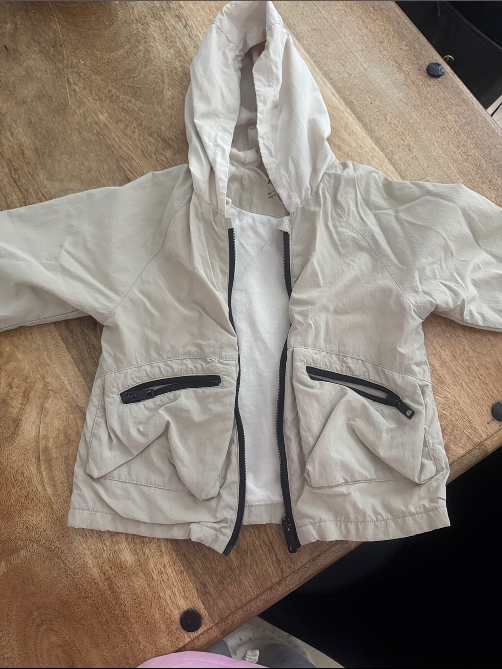 Zara Cream Hooded Kids Jacket with Black Zippers